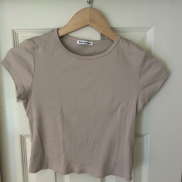 Reformation, Crop Tee, Stretch, Tan, Small - Picture 1 of 8